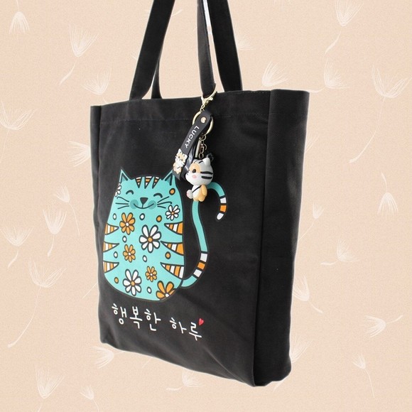 Korean KPOP Tote Bag Cartoon Cat Women Bag with a Shiba Inu Keychain - Picture 2 of 7